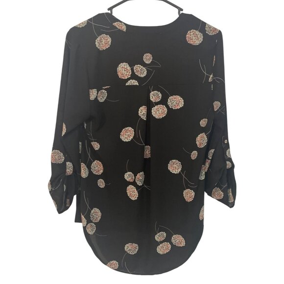 Daniel Rainn Black Floral Print Blouse With Roll Tab Sleeves Size S Flowy - Picture 3 of 6